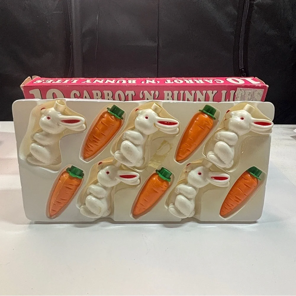 Vintage Carrot N Bunny Lights Blow Mold String Lights Easter